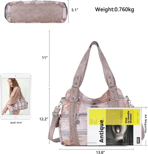 Miniatura 122 de Angel Barcelo - Bolsa de hombro amplia para mujer, diseño Hobo, cuero lavado