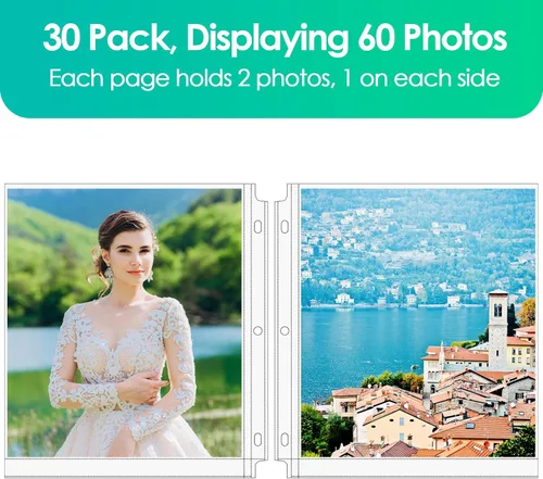 Miniatura 3 de MaxGear Paquete de 30 fundas de fotos de 8 x 10 pulgadas para carpeta de 3 anillos (60 imágenes), protectores de páginas de archivo de alta