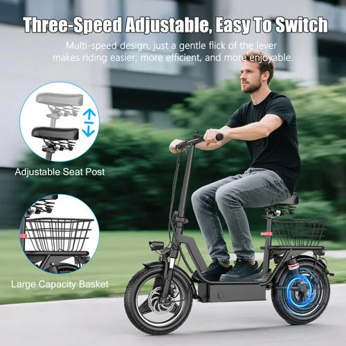 Miniatura 7 de Electric Scooter for Adults, 1000W Peak Motor, 35 Miles of Range Scooter with Seat, 25 MPH Top Speed, 48V 13Ah Battery, Dual Suspension, Foldable