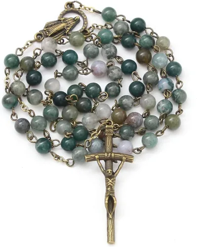 KOMI Rosario de cuentas católicas para mujer, collar de cuentas de rosario con cruz de crucifijo, perlas de cristal, rosario, rosarios, católicos,