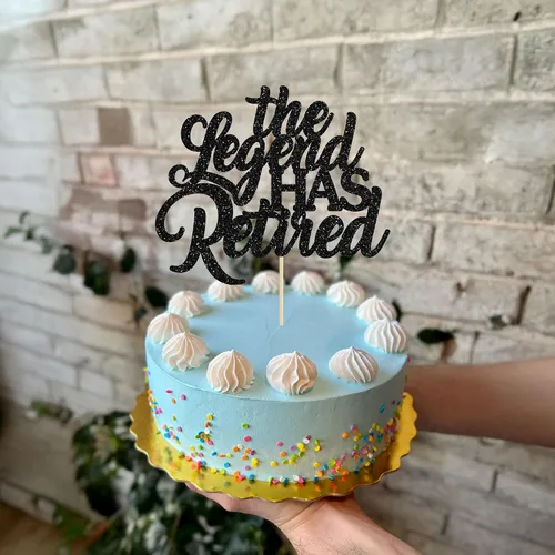Miniatura 4 de 1 pieza de decoración de pastel con purpurina negra con purpurina de despedida, hola, pensión, decoración para tartas de despedida de jubilación