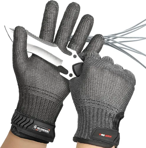 Miniatura 13 de Guante de corte resistente Schwer SlicePro ANSI A9 PR1706, guante de malla de acero inoxidable de grado alimenticio para cocina de cocina, corte