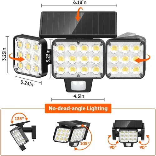 Miniatura 6 de Luz Solar de Inundación para Exteriores Paquete de 4, 3500LM Súper Brillante con Sensor de Movimiento Luces para Exteriores, Luces Solares