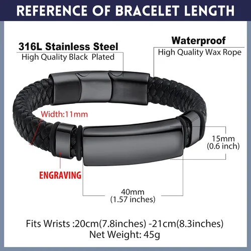 Miniatura 7 de Bandmax Pulsera trenzada de cuero negro con colgante de martillo de Thor, calavera, dije masónico, pulsera de cuerda de cera con hebilla ajustable