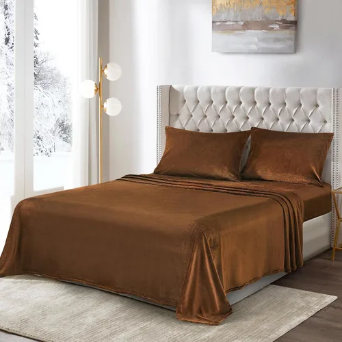 Miniatura 143 de Viviland Juego de sábanas de microforro polar tamaño matrimonial, sábanas ajustadas tipo franela para Navidad con bolsillo de 15" de profundidad
