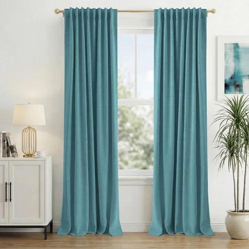 Miniatura 27 de INOVADAY Cortinas 100% opacas de 63 pulgadas de largo, juego de 2 paneles de lino con pestaña trasera, bolsillo para barra, cortinas opacas