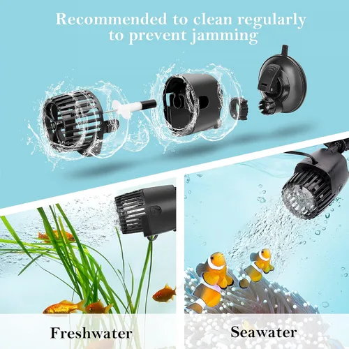 Miniatura 5 de AQQA Fabricante de ondas de acuario, 3 W/5 W/10 W/15 W con ventosa para tanque de peces bomba de potencia única, bomba de circulación sumergible