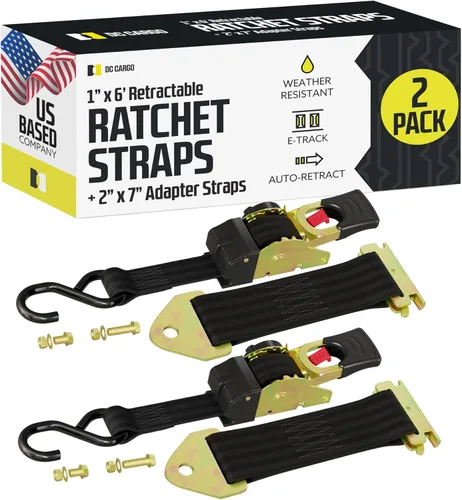 Miniatura 15 de DC Cargo Mall Correas de trinquete retráctiles automáticas atornilladas – (paquete de 2) 1 pulgada x 6 pies – 600 libras de resistencia a la rotura