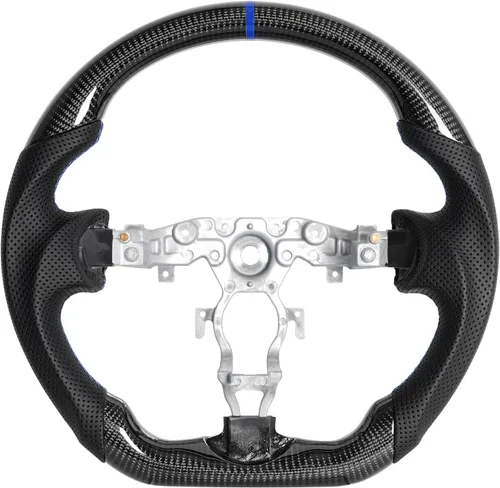 Miniatura 11 de Volante de fibra de carbono, volante de cuero perforado con parte inferior plana en forma de D, color negro, apto para Nissan 370z 2008-2020