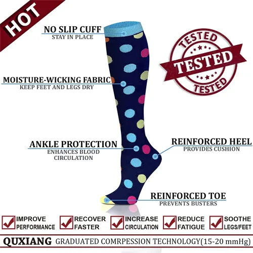 Miniatura 4 de QUXIANG Calcetines de compresión de cobre para mujeres y hombres de circulación 8 pares Lo mejor para correr y ciclismo atlético 15-20 mmHg Cobre