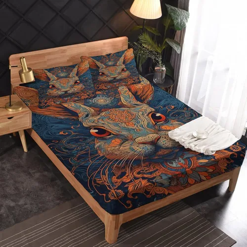 Juego de sábanas de tamaño King, sábanas de conejo, sábanas de microfibra y fundas de almohada de 4 piezas, juego de sábanas con estampado colorido