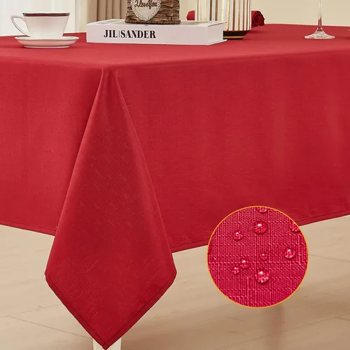 Miniatura 10 de Mantel rectangular de lino texturizado impermeable y sin arrugas, mantel de granja resistente a las manchas, mantel decorativo de tela para mesa