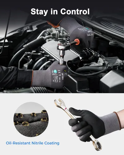 Miniatura 3 de DULFINE Safety Work Gloves for Men & Women, MicroFoam Nitrile Coated Nylon Black Grip for General Purpose, 3/6/12/36 Pairs Gris