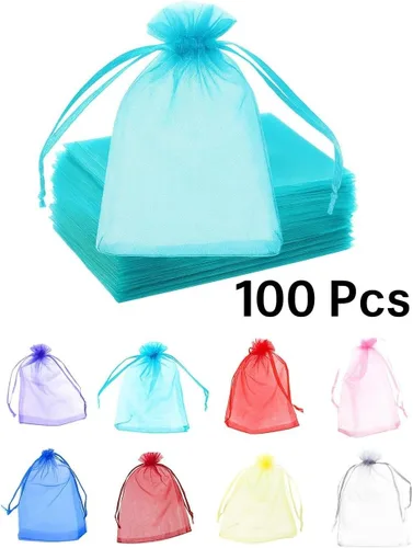 Miniatura 2 de 100 bolsas de organza transparentes con cordón para joyas, recuerdos de boda, suministros de fiesta, dulces, perfumes, cosméticos, eventos Amarillo