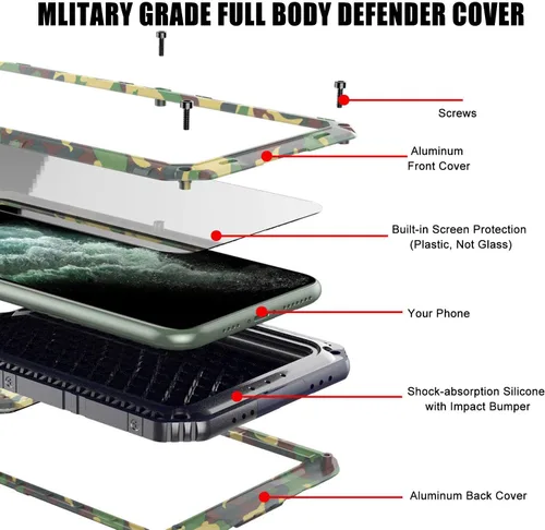 Miniatura 5 de Mitywah Funda impermeable para iPhone 11, resistente y duradera, de metal, protección de pantalla integrada, impermeable, a prueba de golpes, a Negro