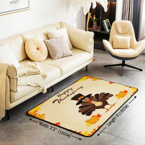 Miniatura 2 de Bonita alfombra de pavo de 3 x 5 para niños y niñas, alfombra de cosecha de Acción de Gracias, alfombra de decoración de otoño antideslizante