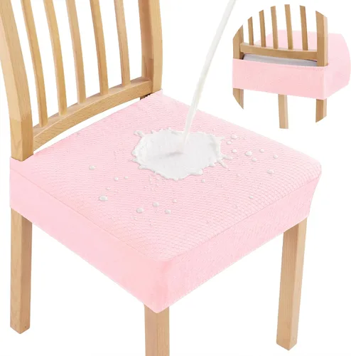 Miniatura 22 de Smiry Juego de 4 fundas de asiento impermeables para sillas de comedor, tela jacquard elástica, extraíble y lavable, fundas protectoras de asiento
