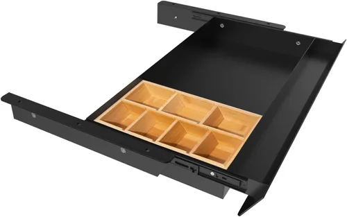 Miniatura 8 de Cajón deslizante grande montado debajo del escritorio con bandeja para lápices y panel de inclinación de 60 grados para extraer, organizador de Sin