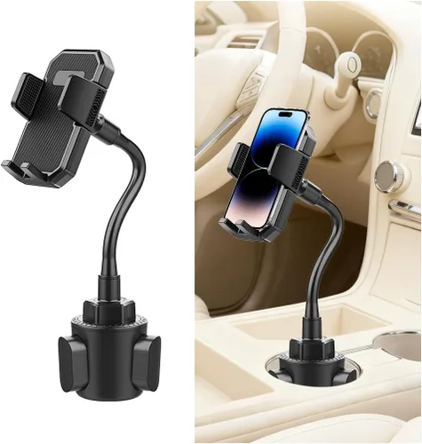 Soporte de teléfono para portavasos de automóvil, soporte giratorio de 360° para teléfono celular con base expandible, soporte ajustable para