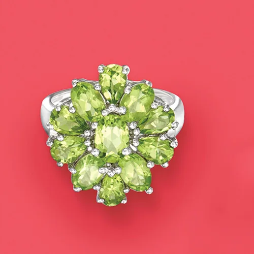 Miniatura 5 de Ross-Simons Anillo de racimo de peridoto de 5.00 qt t en plata de ley, Gema, Peridoto