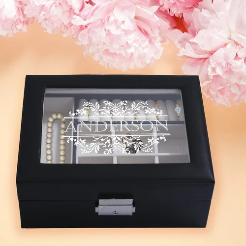 Miniatura 4 de My Personal Memories Joyero personalizado, bandeja y organizador con parte superior de cristal, accesorios personalizados y grabados, regalo