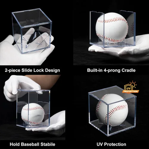 Miniatura 4 de Paquete de 8 cajas de exhibición de béisbol - Soporte de béisbol cuadrado de acrílico con protección UV, cajas de exhibición de béisbol