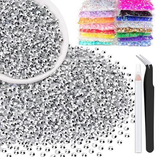 Miniatura 14 de 5000 piezas de diamantes de imitación de resina de 0.118 pulgadas a granel, color verde oscuro AB con parte trasera plana, diamantes de imitación