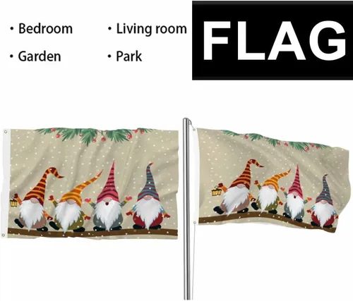 Miniatura 6 de Bandera de gnomos de Navidad de Swono 3x5 pies con gnomo de invierno con sombrero a rayas, bandera para exteriores, bandera decorativa de jardín