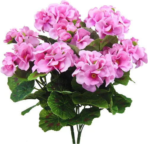 FERIAL 2 piezas de flores artificiales de geranio púrpura y rosa, arbusto de geranios sintéticos, flores de seda, arbusto para plantas al aire
