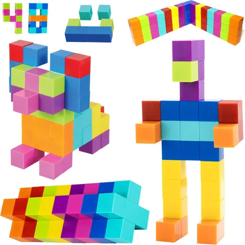 BrainSpark 48 piezas bloques de construcción magnéticos DigitBlocks multicolor STEM Montessori bloques imán para niños, juego educativo de Negro