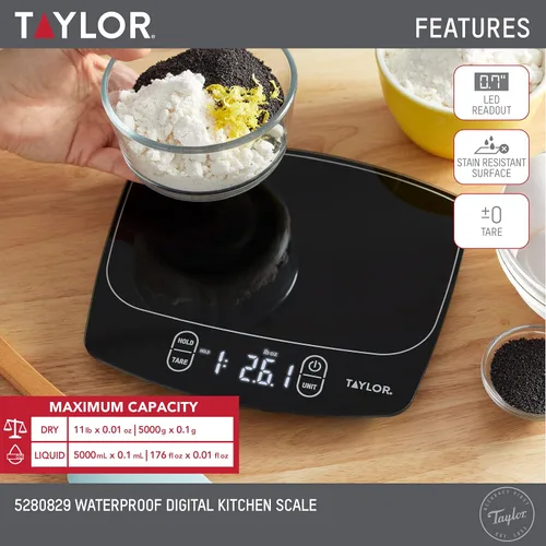 Miniatura 2 de Taylor Báscula de cocina digital impermeable, 11 libras, color negro