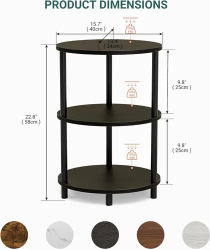 Miniatura 2 de Mesa auxiliar redonda pequeña – Mesa auxiliar ovalada de 3 niveles para espacios pequeños, mesa auxiliar de sofá de madera rústica y metal, mesita