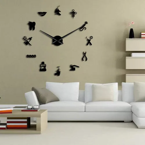 Miniatura 5 de The Geeky Days Reloj de pared gigante con signo de dentista con efecto espejo, reloj dental, arte de pared, decoración del hogar, reloj grande sin