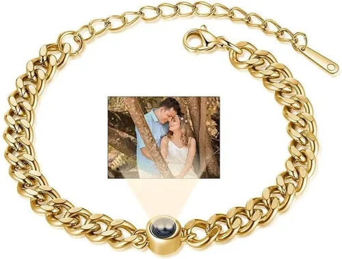Nameinhea Pulsera con imagen en el interior, pulsera personalizada de proyección de fotos, pulsera conmemorativa personalizada para mujeres, novia,