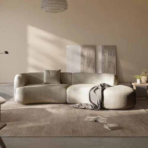 Acanva - Sofá seccional curvo moderno para sala de estar, sofá modular de tela bouclé minimalista y cómodo para apartamento, oficina en casa, 114"