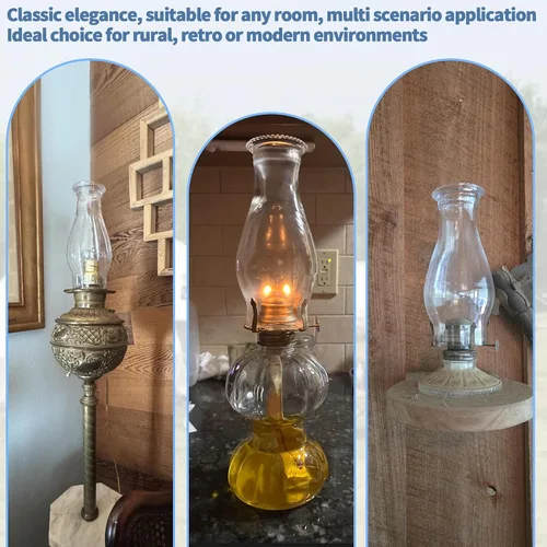 Miniatura 7 de Lámpara de aceite de repuesto para chimenea, pantalla de vidrio transparente de huracán con estilo ondulado, base de 3 pulgadas para lámparas