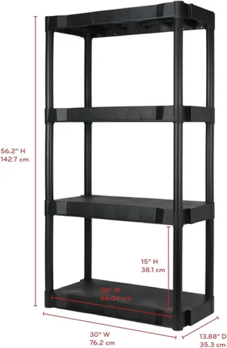 Miniatura 2 de Estante de plástico de 4 niveles de 56.2 pulgadas de alto x 30 pulgadas de ancho x 13.8 pulgadas de profundidad, capacidad total de 280 libras
