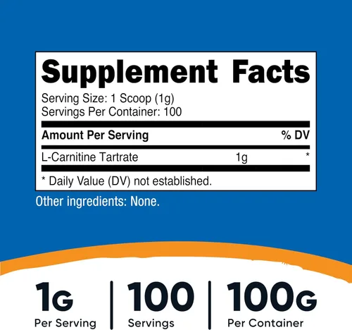 Miniatura 2 de Nutricost Tartrato de L-carnitina en polvo (3.53 oz) - 0.04 oz por porción; 100 porciones