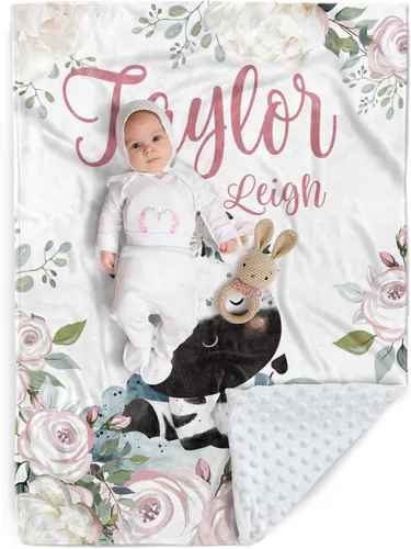 Miniatura 17 de Manta de bebé personalizada, manta de felpa suave con respaldo de puntos de doble capa para niños y niñas, nombre personalizado con diseño de animal