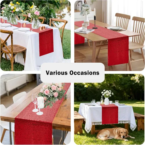 Miniatura 3 de Camino de mesa de lentejuelas rojas, 10 piezas de 12 x 72 pulgadas, camino de mesa con purpurina para fiesta, boda, decoración de bautismo de bebé
