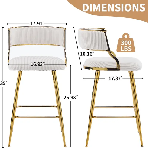 Miniatura 8 de VINGLI Juego de 2 taburetes de bar de altura de mostrador, modernos taburetes de bar giratorios ajustables de terciopelo con respaldos huecos, patas
