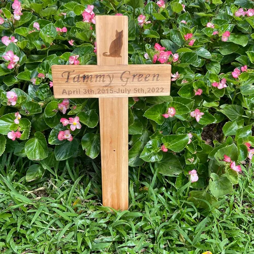 Miniatura 2 de Estacas de Cruz Memorial Personalizadas de Madera para Mascotas, Perro, Gato, Borde de Carretera, Exterior, Cementerio, Tumba, Funeral, Cruz Grande