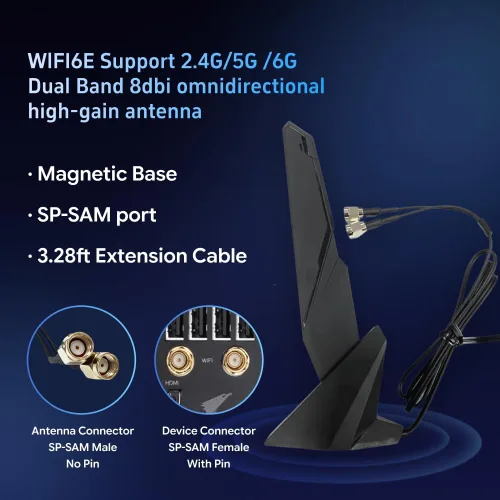 Miniatura 2 de Antena SMA WiFi 6e 2T2R 2.4G/5G de doble banda para GIGABYTE AORUS Z390 Z270 Z370 Z490 Z590 Z690 X470 X570 X570S X570I H470I H610 B466 45B 0 B550