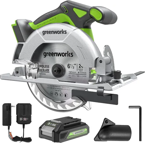 Greenworks Sierra circular de 24 V, sin escobillas de 6-1/2 pulgadas, sierra circular de batería inalámbrica, 4,800 RPM, profundidad de corte