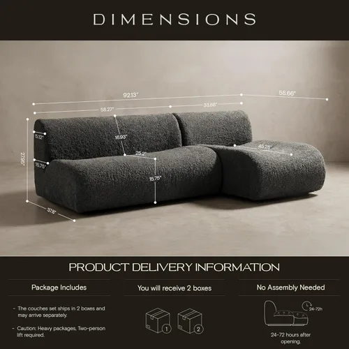 Miniatura 2 de Sofá modular curvado de 92 pulgadas con juego de diván, sofá modular de 3 plazas sin hueso, sofás reversibles en forma de L con asiento profundo