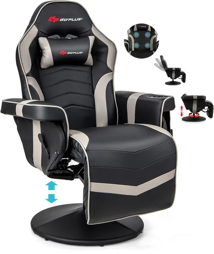 POWERSTONE Silla reclinable para videojuegos, silla de masaje ajustable con soporte para tazas, reposapiés, sofá individual ergonómico, sala de