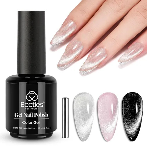 Miniatura 80 de Beetles - Esmalte de uñas de gel ultravioleta semipermanente sin HEMA de alto brillo para manicura francesa y arte de uñas, frasco a juego, blanco