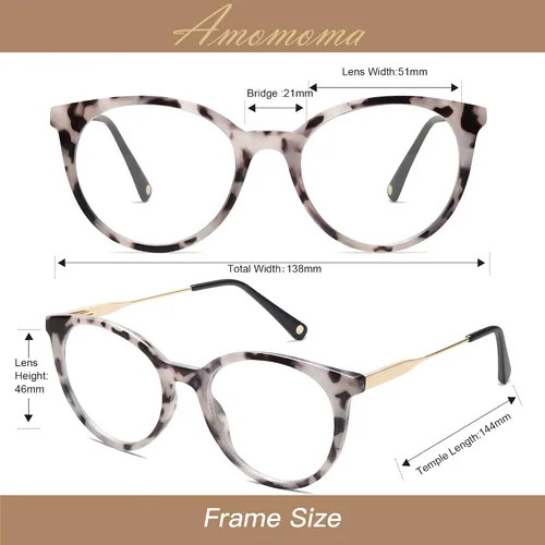 Miniatura 5 de AMOMOMA Anteojos de lectura redondos retro para mujer, lindos y elegantes con bloqueo de luz azul, AM6055, transparente/dorado y gris tortuga/dorado
