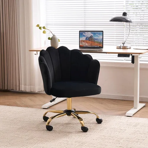 Miniatura 11 de Silla de oficina giratoria, moderna silla de escritorio de oficina en casa, silla de tocador con respaldo de carcasa de terciopelo con base de metal