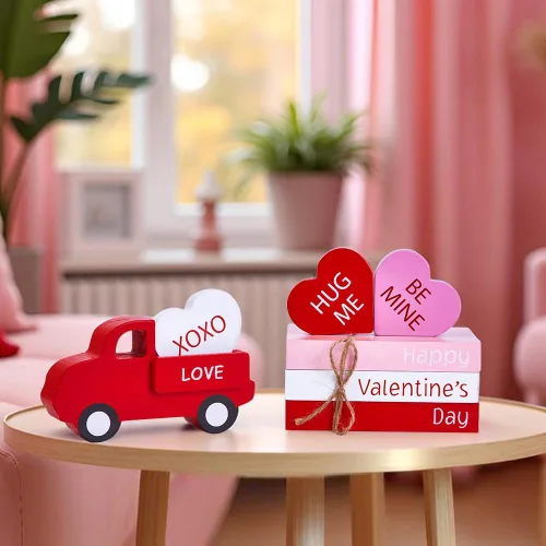 Miniatura 4 de Decoraciones del día de San Valentín, decoración del día de San Valentín, letrero de madera de San Valentín y camión rojo y decoración de 3